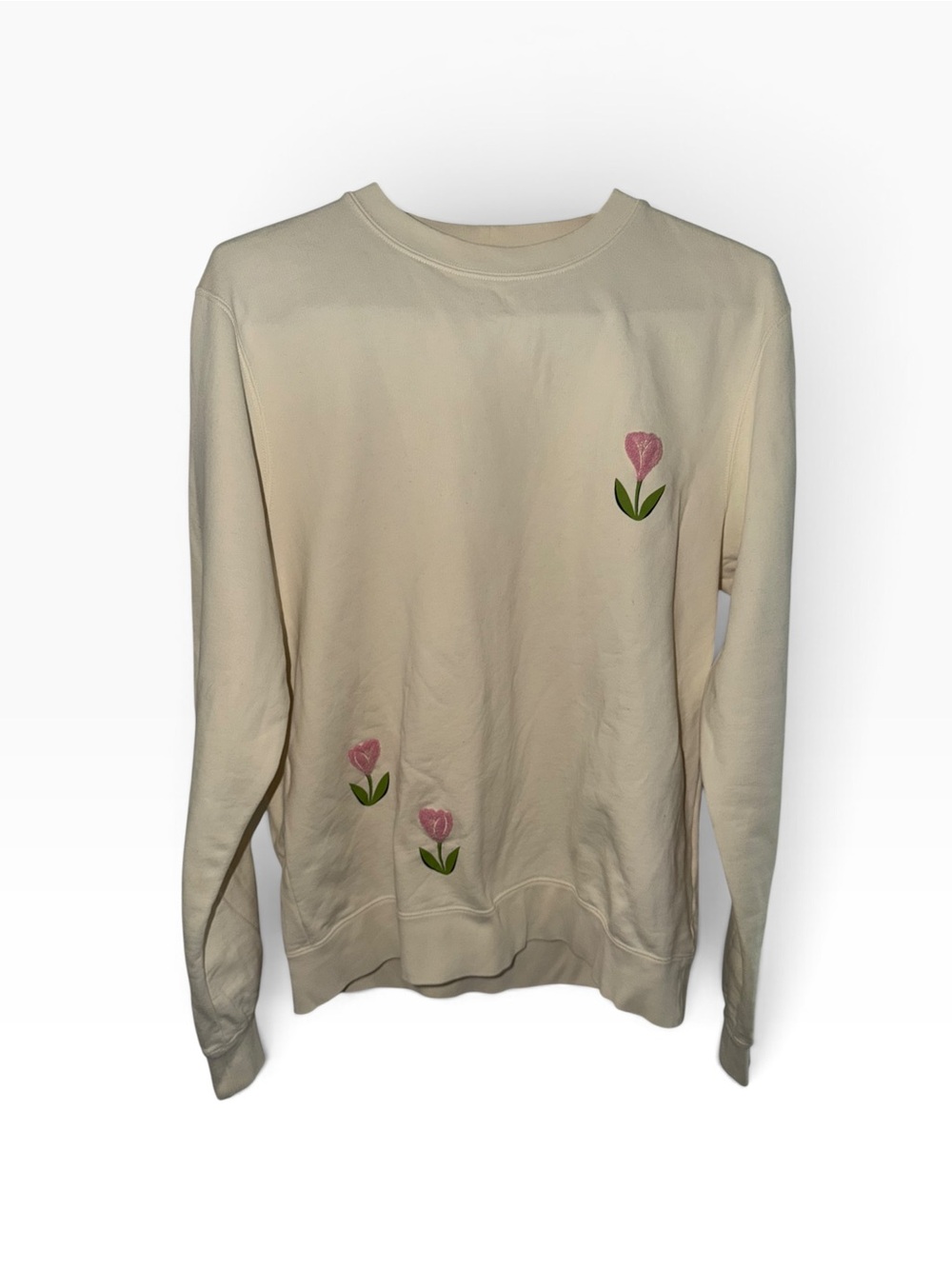 Sandro Cream Sweatshirt with Pink Floral Embroidery